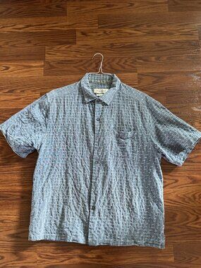 Tommy Bahama Original Fit Men's XL Blue Silk Cotton Plaid Short Sleeve Button